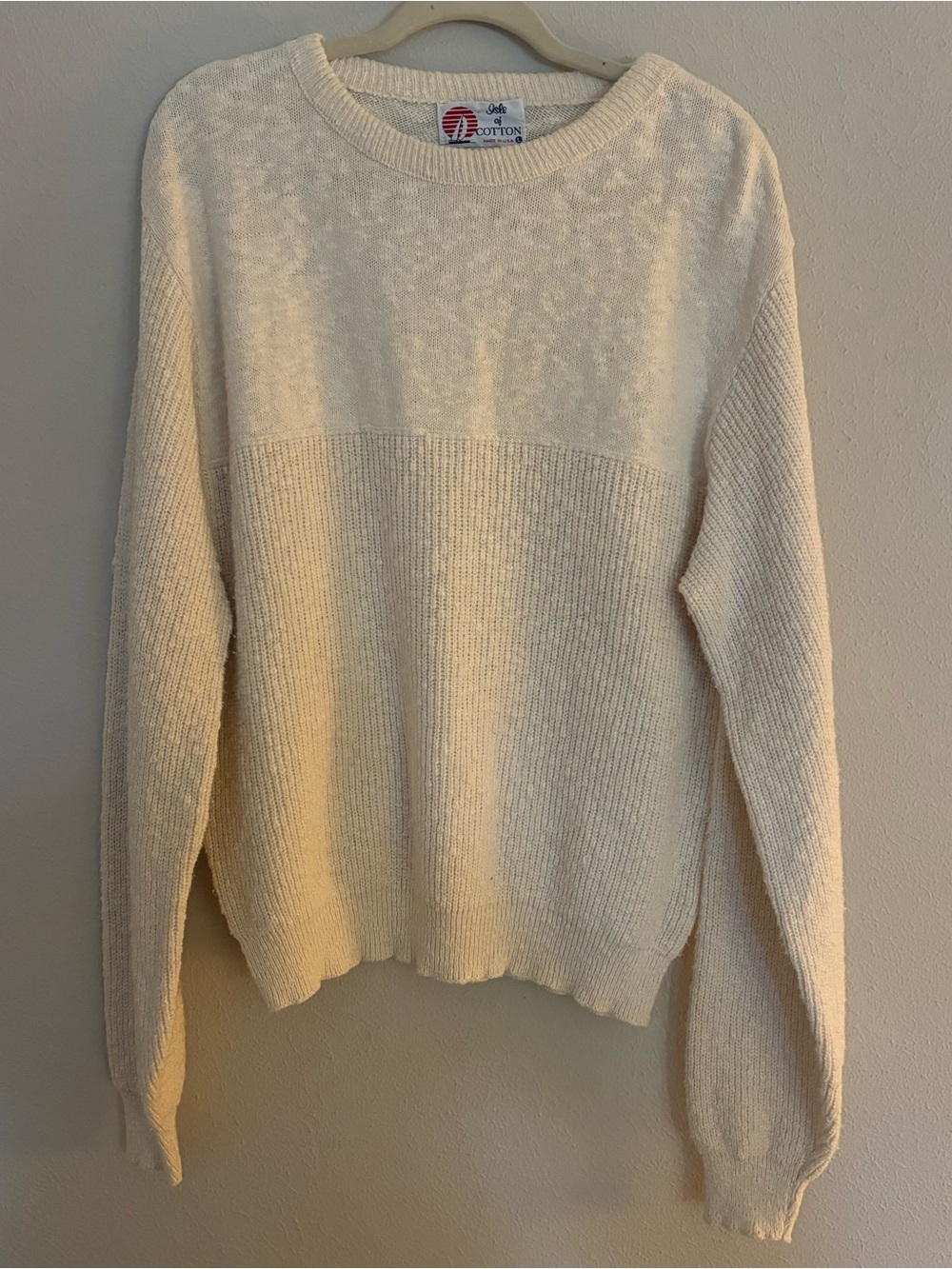 Vintage Isle of Cotton Cream 100% Cotton Sweater L